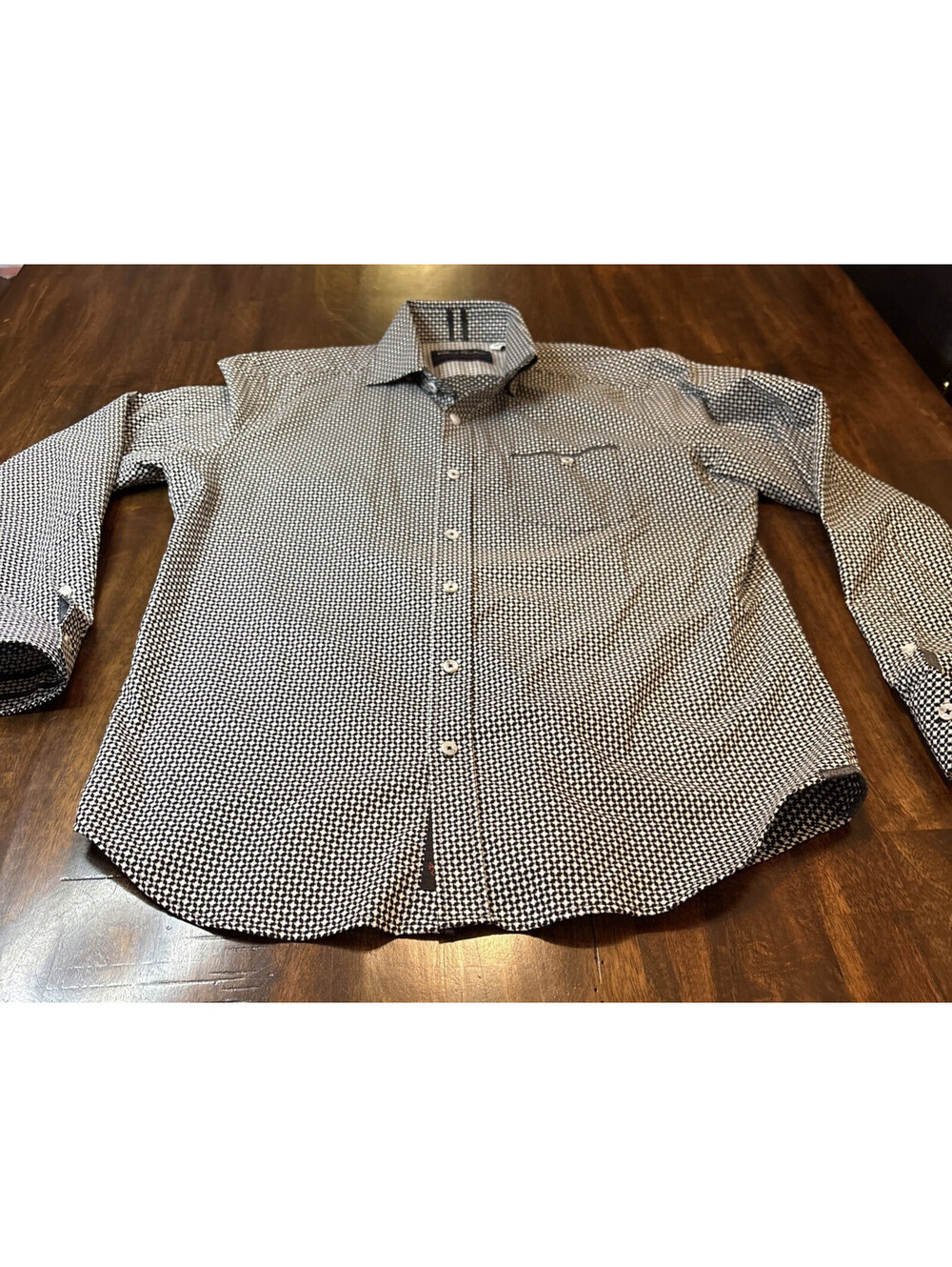 Robert Graham Men's Black/White Modern Americana Geometric Pattern Shirt - Sz. L